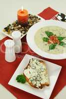 Spinach Soup And Cheese Toast
