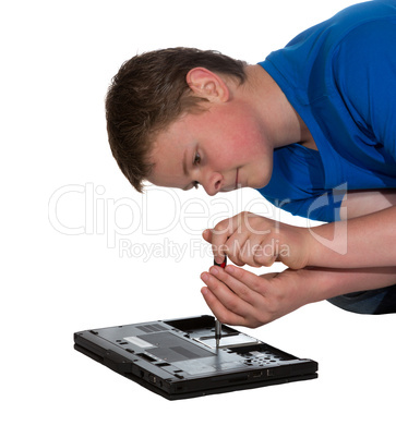 Man fixing a laptop computer