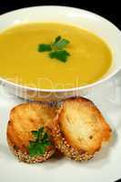 Pumpkin Soup With Garlic Bread