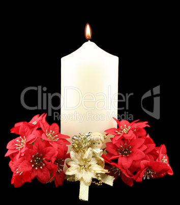Christmas Candle Red Flowers