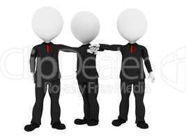 3d rendered business people in uniform putting hands together al
