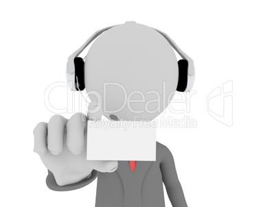 3d Call center operator showing a blank card