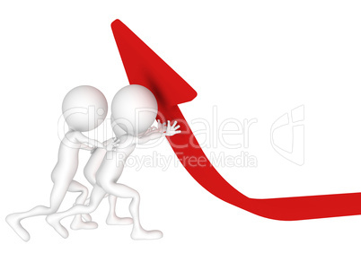 3d illustration of men pushing red arrow diagram