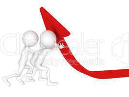 3d illustration of men pushing red arrow diagram