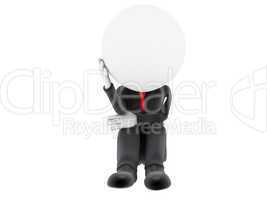 Sad 3d man sitting isolated on white background