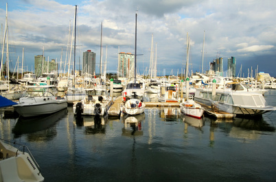 Marina Boats Against Towers