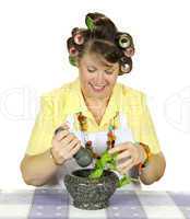 Housewife Crushing Herbs