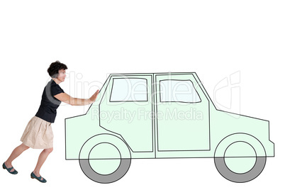 Woman pushes symbolically car