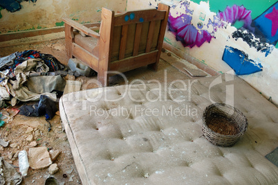 dirty mattress in abandoned house