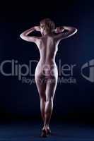 Beauty naked woman body like metal statue