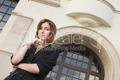 Young Pretty Businesswoman Outside in Front of City Hall