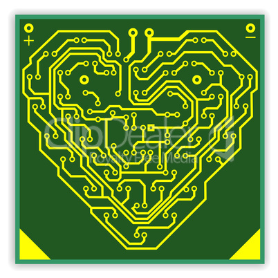 Circuit board pattern in the shape of the heart. Illustration. V