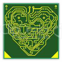 Circuit board pattern in the shape of the heart. Illustration. V