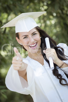 Graduating Mixed Race Girl In Cap and Gown with Diploma