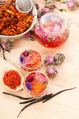 Herbal natural floral tea infusion with dry flowers