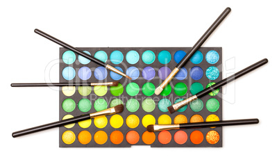 Set of Multicolored Eyeshadows with Brushes