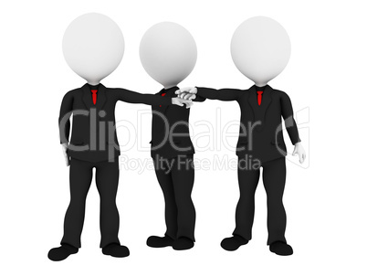 3d rendered business people in uniform putting hands together al