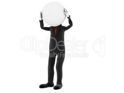 3d small person holding his head with his hands. 3d image. Isola