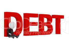 3d man sitting sad with text 'debt'.