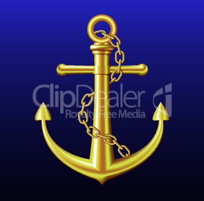 Gold Anchor on blue background