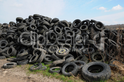 a pile of waste tires in Arthies in Ile de France