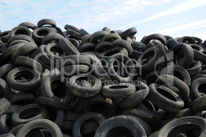 a pile of waste tires in Arthies in Ile de France