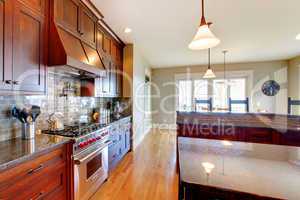 Luxury pine wood beautiful custom kitchen interior design.
