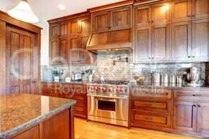 Luxury pine wood beautiful custom kitchen interior design.