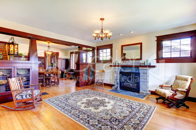 Beautiful old craftsman style home living room interior.