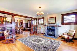 Beautiful old craftsman style home living room interior.