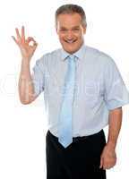 Cheerful male executive showing okay sign