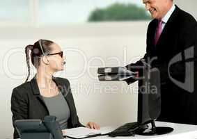 Business team of two working in office