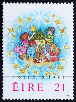 Postage stamp Ireland 1989 Children and Creche, Christmas