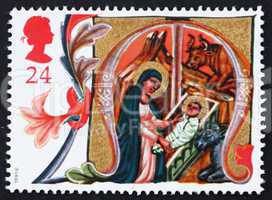 Postage stamp GB 1991 Mary placing Jesus in Manger, Christmas