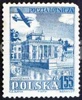 Postage stamp Poland 1957 Plane over Lazienki Park,Warsaw