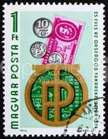 Postage stamp Hungary 1974 Bank Emblem, Coins and Banknote