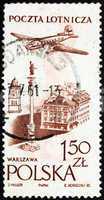 Postage stamp Poland 1957 Plane over Castle Square, Warsaw