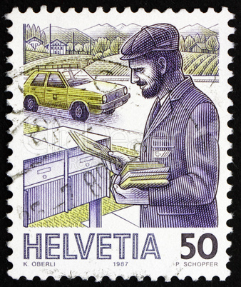 Postage stamp Switzerland 1987 Postman, Mail Handling