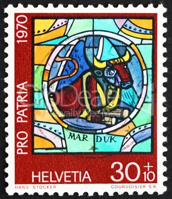 Postage stamp Switzerland 1970 Bull, by Hans Stocker