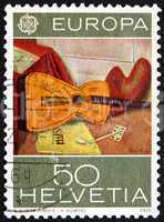 Postage stamp Switzerland 1975 Still Life with Guitar by Rene Au