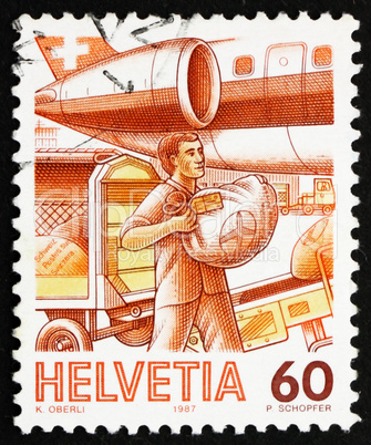 Postage stamp Switzerland 1987 Loading Airmail, Mail Handling