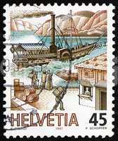 Postage stamp Switzerland 1987 Packet Steamer, Mail Handling
