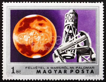 Postage stamp Hungary 1974 Mars and Mt. Palomar Observatory