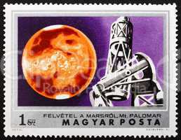 Postage stamp Hungary 1974 Mars and Mt. Palomar Observatory