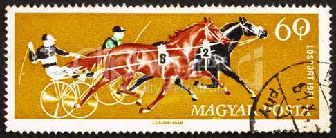 Postage stamp Hungary 1961 Two Trotters, Horse Racing