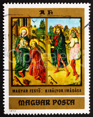 Postage stamp Hungary 1973 Adoration of the Kings by Anonymous E