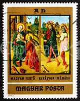 Postage stamp Hungary 1973 Adoration of the Kings by Anonymous E