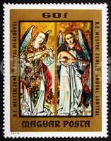 Postage stamp Hungary 1973 Angels Playing Violin and Lute by Ano