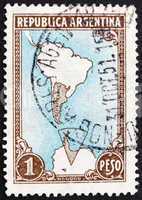 Postage stamp Argentina 1951 Map Showing Antarctic Claims