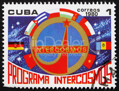 Postage stamp Cuba 1980 Emblem, National Flags, Intercosmos